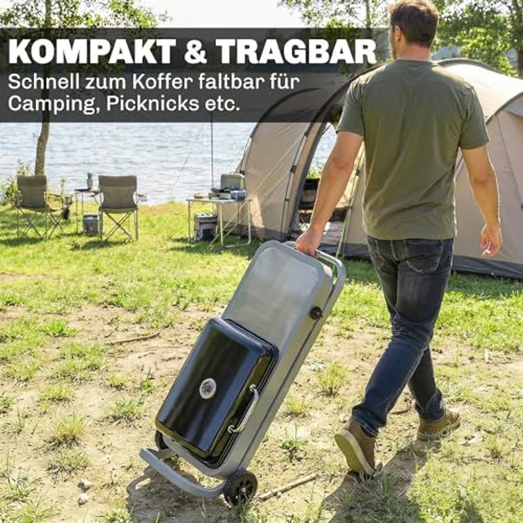 Outsunny Tragbarer Gasgrill 1 Brenner 2,5kW mit Faltbarem Rollwagen, Grillrost, Thermometer und Fettauffangschale, ideal für BBQ und Camping – Bild 3