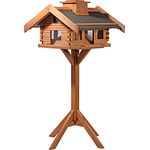 dobar® 98740FSC XXL Vogelvilla - Großes Vogelhaus Massivholz - Vogelfutterhaus XXL inkl. Ständer - Futterstation mit Bitumen - Futterhaus Wildvögel XXL - 84 x 78 x 163 cm - Dunkelbraun