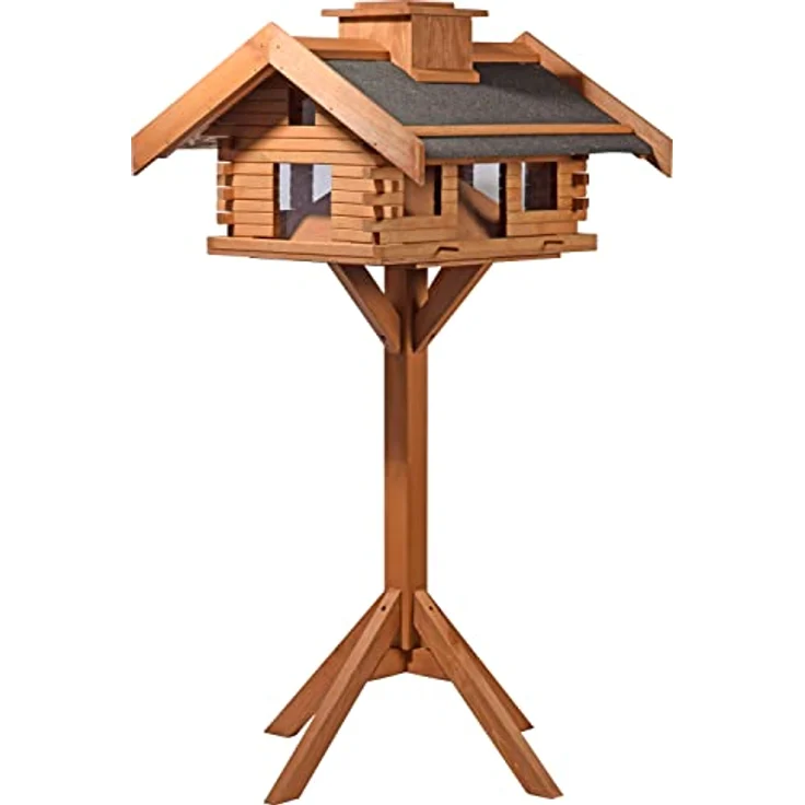 dobar® 98740FSC XXL Vogelvilla - Großes Vogelhaus Massivholz - Vogelfutterhaus XXL inkl. Ständer - Futterstation mit Bitumen - Futterhaus Wildvögel XXL - 84 x 78 x 163 cm - Dunkelbraun – Bild 1