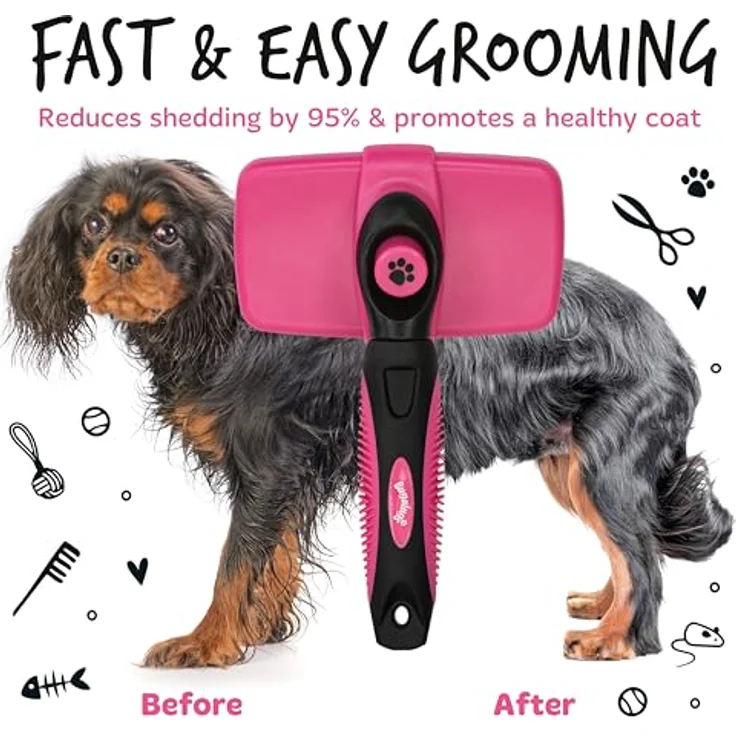 BUGALUGS Selbstreinigende Slicker Hundebürste Katzenbürste - Der ultimative Hundehaarentferner & Katzenhaarentferner, Ergonomische Katzenbürste für Kurzhaarkatzen – Bild 4