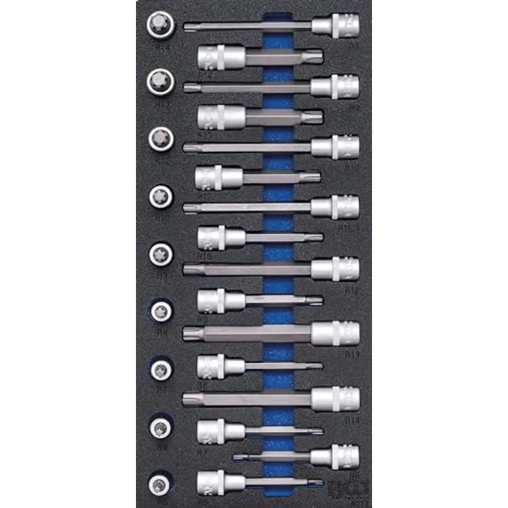 BGS 4117 Werkstattwageneinlage 1/3, 25-tlg. Bit-Einsatz-Satz für RIBE, Chrom-Vanadium-Stahl, inklusive 9 Bit-Einsätze (55 mm, 100 mm, 140 mm)