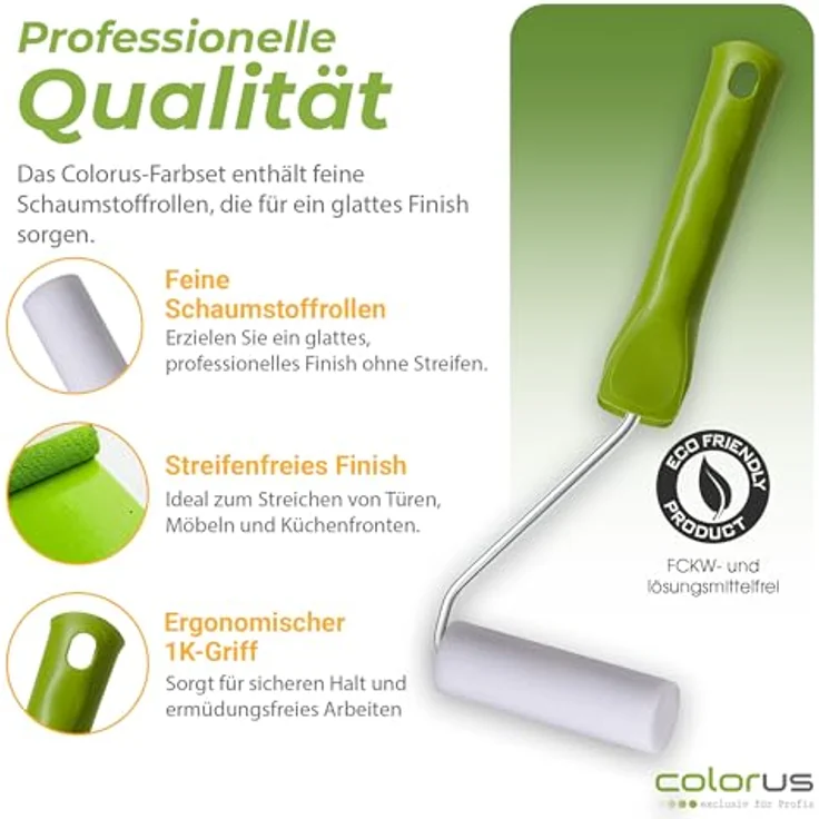 Colorus Lackierset 10 x Schaumwalze 11 cm fein, 2 x Farbroller Bügel, 2 x Farbwanne, ergonomisches Malerset für wasserbasierte Lacke und Farben – Bild 2