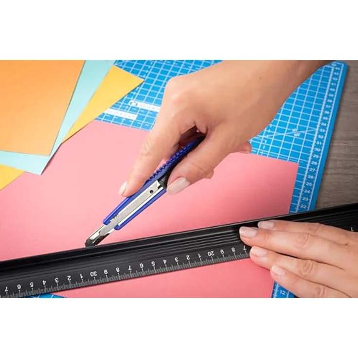 DAHLE Pro-Cutter 10860, Teppichmesser klein 9mm mit Metall-Messerführung und 12 Abbrechklingen, blau – Bild 4