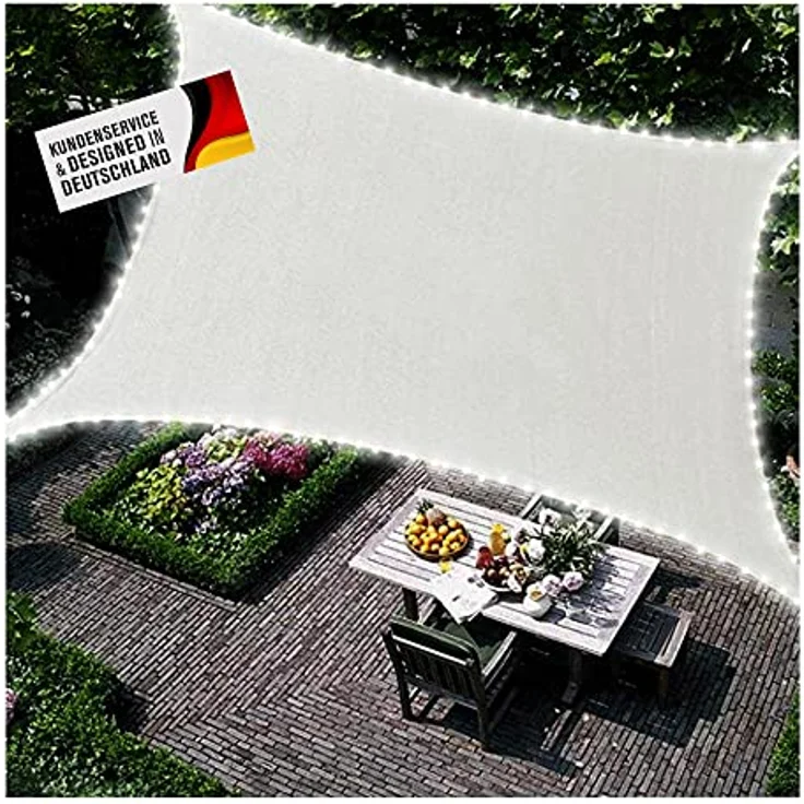 Duke-Handel Sonnensegel Rechteckig Vega Mit LED Beleuchtung Am Rand Aus Solarenergie Sonnenschutz Für Garten Oder Terrasse Wasserfest aus Polyester (Weiß 4x3m) – Bild 1