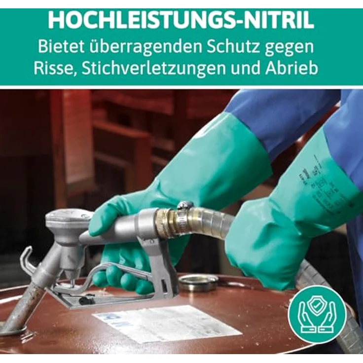 Ansell Solvex 37-185 Nitril Handschuhe, Chemikalien- und Flüssigkeitsschutz, Grün, Größe 11 (1 Paar pro Beutel) – Bild 6