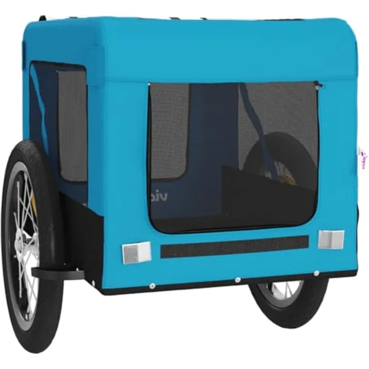 vidaXL Hunde-Transportbox Fahrradanhänger Blau und Schwarz Oxford-Gewebe Eisen mit PVC-Dach und Reflektoren – Bild 6