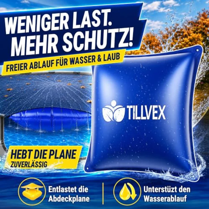 tillvex® Poolkissen Winter XXL 120x120cm, frost- & chlorbeständig bis -20°C, inkl. 12m Seil & Reparaturkit, geeignet für Poolüberwinterung – Bild 3