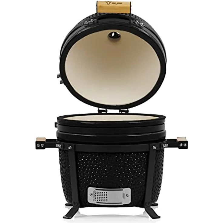 BBQ-Toro Kamado Grill | Holzkohlegrill Shiro Ø 39 cm mit Thermometer, Holzgriffe | Schwarz | Mini Holzkohlegrill, Ceramic Grill, Keramikgrill, Grill Ei, Grill Rund Holzkohle, Kamado BBQ – Bild 4