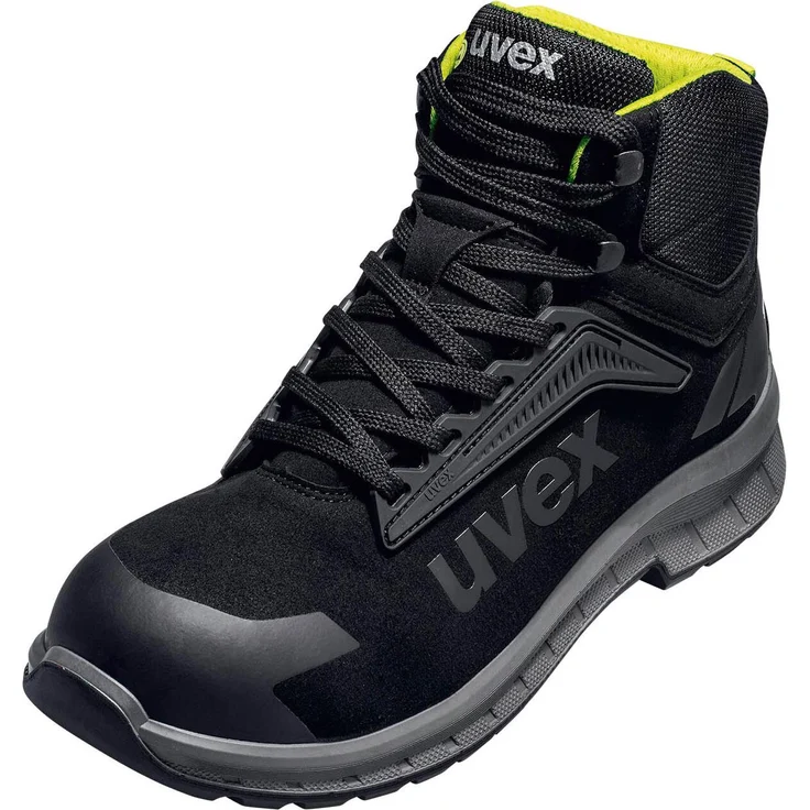 Uvex uvex 2 trend Sicherheitsschuhe S3, Stiefel schwarz/lime, Größe 39 mit anti-twist Hinterkappe und Polyurethan-Laufsohle