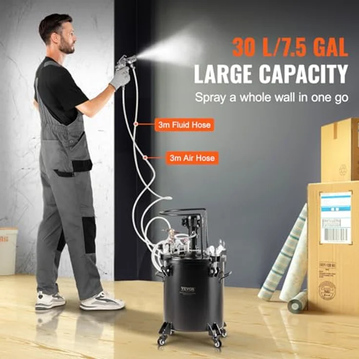 VEVOR Druckbehälter für Sprühfarbe, 30 L Vollautomatisch mit Rührfunktion und 70 psi Einstellbarem Druck, Farbbehälter mit 4-mm Spritzpistole und Schläuchen für Malerei – Bild 3