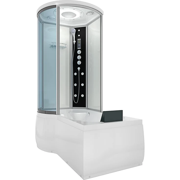 AcquaVapore K55-R03-WP-EC Kombination Whirlpool Dusche, Duschkabine Wanne 100x170 cm, weiß, mit 6mm Sicherheitsglas, Thermostat-Mischarmatur, Regendusche und 6 Rückenmassagedüsen