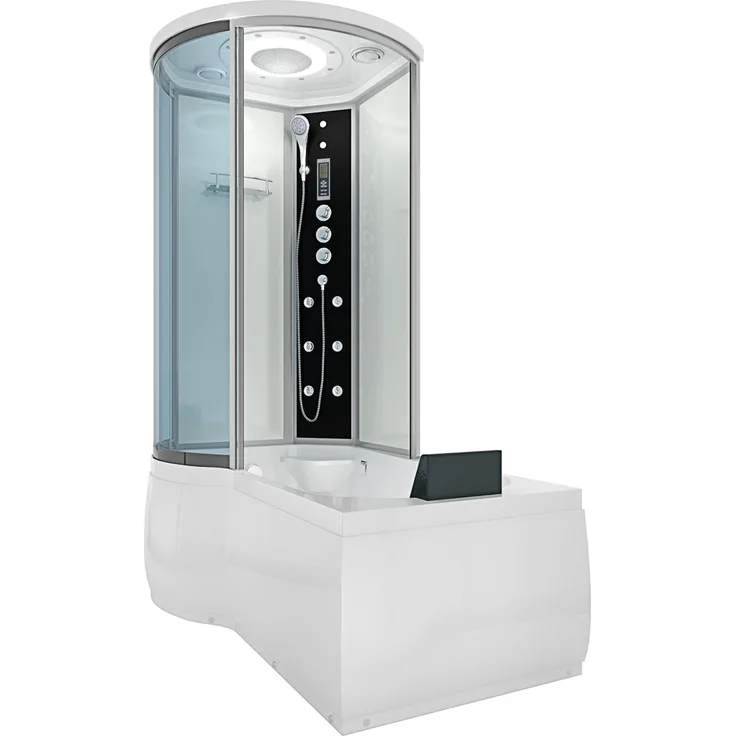 AcquaVapore K55-R03-WP-EC Kombination Whirlpool Dusche, Duschkabine Wanne 100x170 cm, weiß, mit 6mm Sicherheitsglas, Thermostat-Mischarmatur, Regendusche und 6 Rückenmassagedüsen