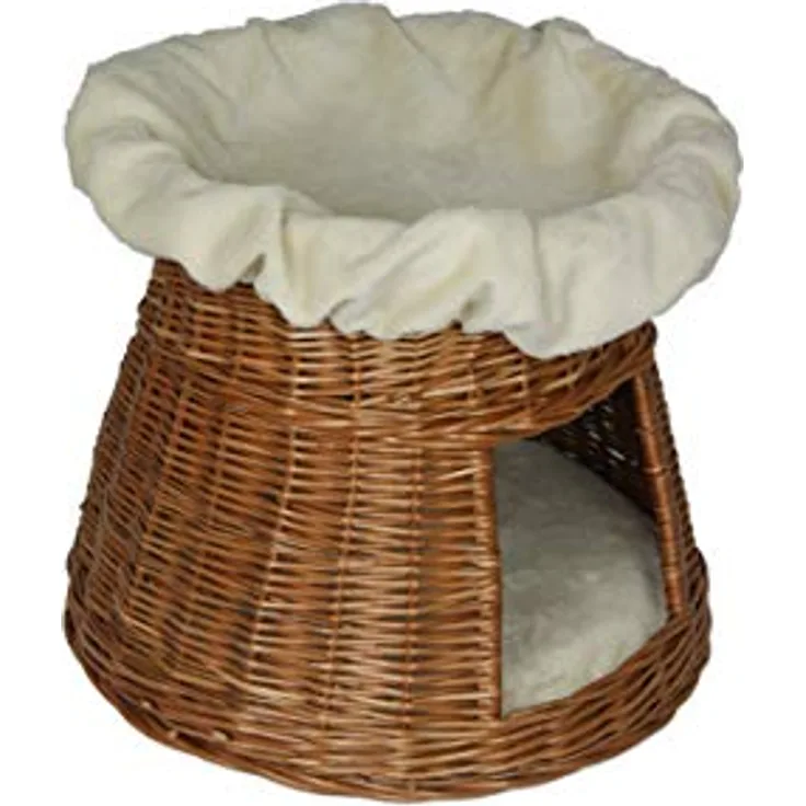 Lycce Katzen-Haus Katzen-Höhle Katzen-Turm Katzen-Bett Katzen-Korb weiche Plüsch-Einlage waschbar Ø ca. 50 cm, Höhe: ca. 50 cm, Naturbraun