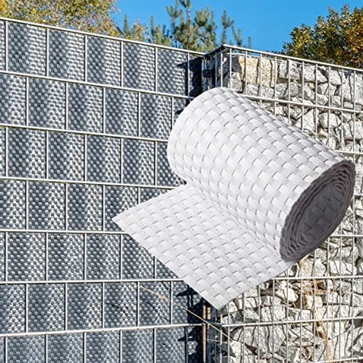 NYVI Polyrattan Sichtschutzstreifen Privafence Weiß, blickdicht, 255 x 19 cm, 6 Rollen (15,3 Meter), wetterfest und UV-resistent für Doppelstabmattenzaun – Bild 1