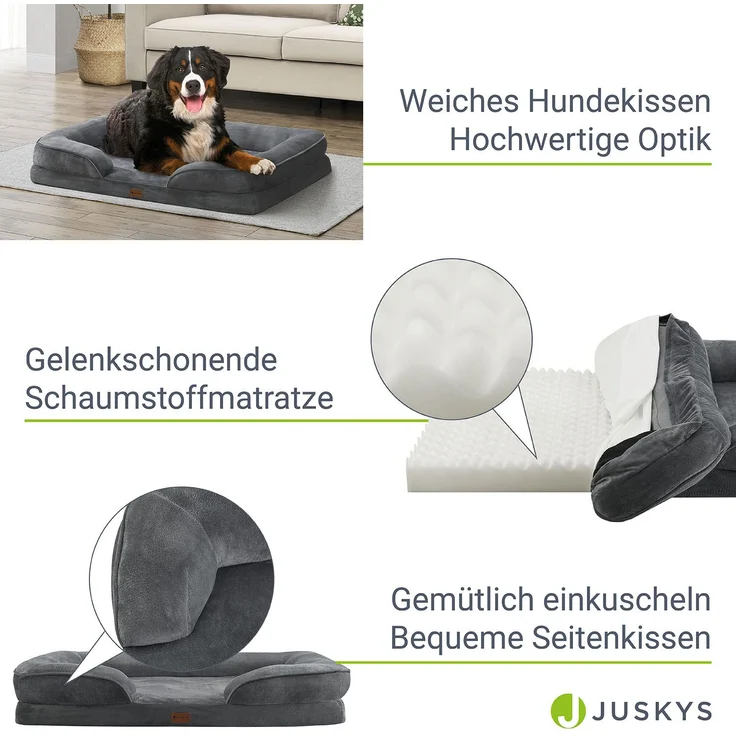 Juskys Hundebett Sheena XL orthopädisch, waschbar & rutschfest – 106 x 80 x 18 cm – Hundesofa flauschig große Hunde Grau – Haustierbett Hundesofa – Bild 4