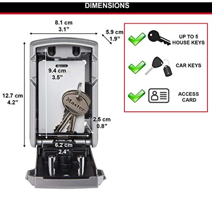 MasterLock 5441EURD - Wandtresor - Grau - Elektronisch - Schlüssel - Akku - 83 mm - 59 mm – Bild 6