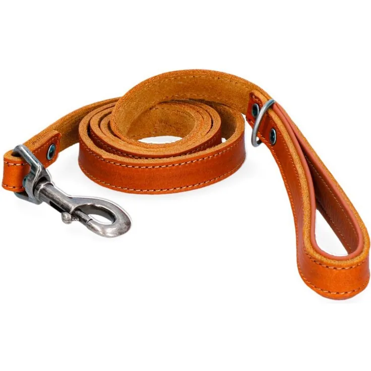 Spotted! Pro Hundeleine Leder Cognac 1,8cm x 130cm, mit gepolstertem Griff und rustikalen Altsilber-Metallteilen