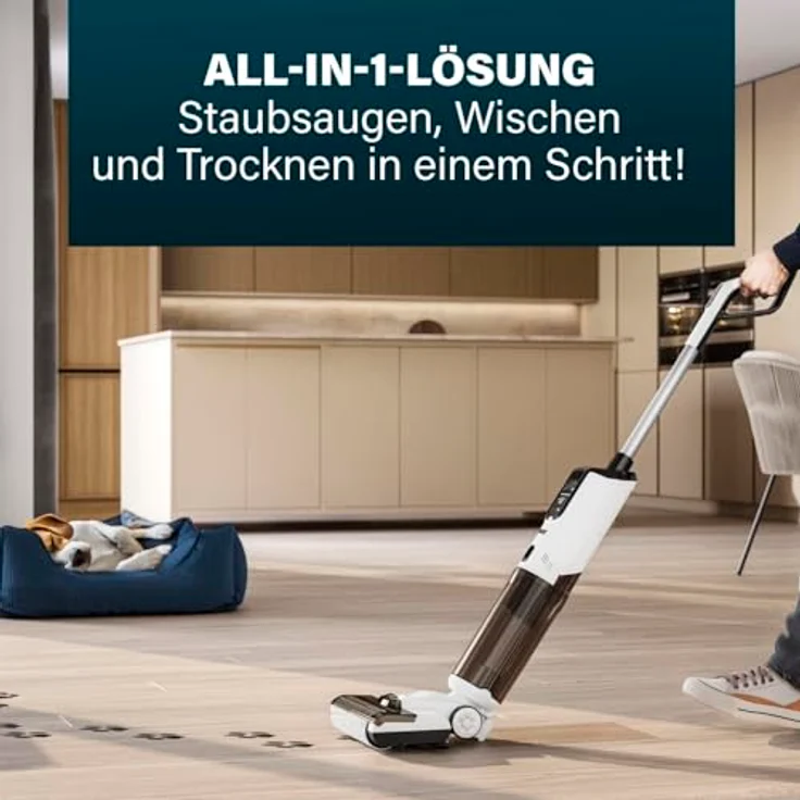 Princess AquaMotion Plus Bodenreiniger, 4-in-1 Saugen, Wischen & Trocknen, Kabellos, 50 Min Laufzeit, HEPA-Filter, Selbstreinigung, 170W, 75dB, Intelligentes Display, Dockingstation, Leicht, 337010 – Bild 3