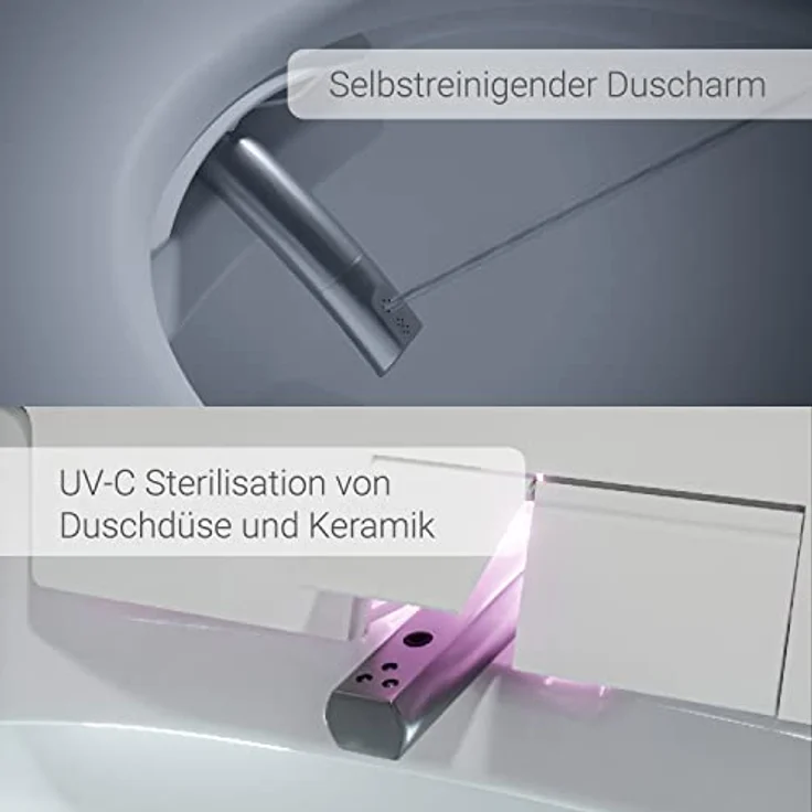 Bernstein Dusch-WC T640 PRO wandhängend, Hänge-WC, Abgang waagerecht, Tiefspüler, Komplett-Set, Weiß, mit Beleuchtung, Sitzheizung, Massage und Entkalkung – Bild 5