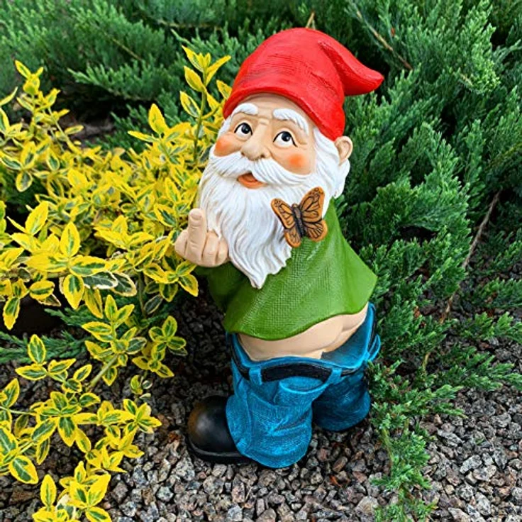 Mood Lab Gartenzwerg Hosen nach unten 24 cm hohe Finger-Statue Rasen Gartenfigur – Bild 5