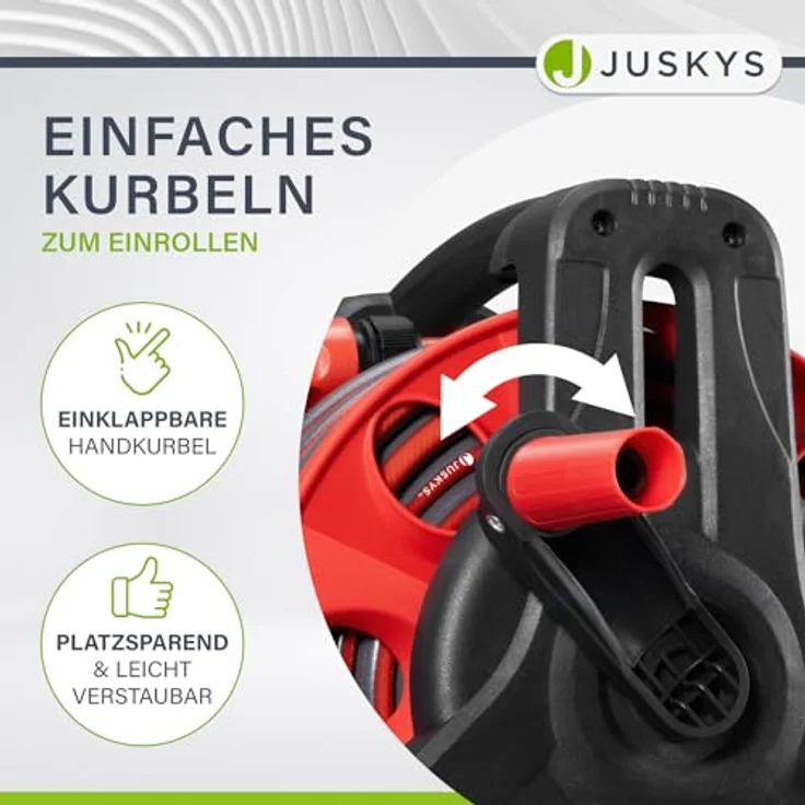 Juskys Schlauchtrommel Basic, 30 m, Multifunktionsbrause, 10 Funktionen, diverse Adapter, rot/grau – Bild 6