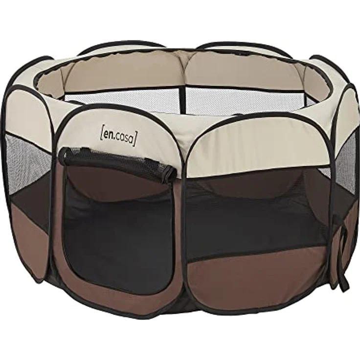 [en.casa] Hundelaufstall Telford 58 x 114 x 114 cm Pop Up Tierlaufstall für Innen- und Außenbereich Welpenlaufstall Hundehütte Braun/Cremefarben - Platzsparender Transport, universell einsetzbar, strapazierfähiges Material – Bild 5