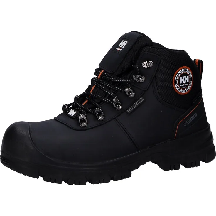 Helly Hansen workwear HH Chelsea Mid Arbeitsschuh, Sicherheitsschuh aus gewachstem Rindsleder, schwarz/orange