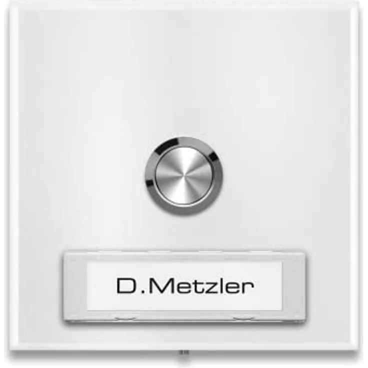 Metzler Funk-Türklingel Edelstahl V2A in RAL 9016 Verkehrsweiß - hohe Reichweite, flach, austauschbares Namensschild – Bild 2