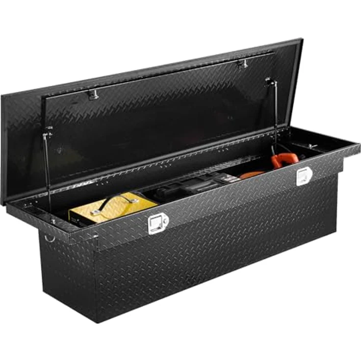 VEVOR Crossover Lkw Werkzeugkasten, abschließbare & wasserdichte Aluminium Truckbox mit Diamantstruktur, 1771 x 304 x 366 mm, schwarz – Bild 1