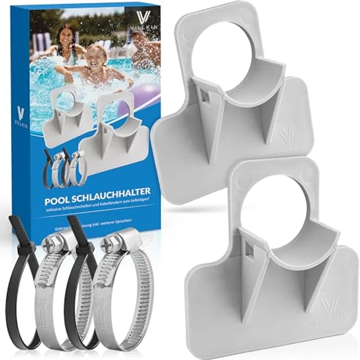 Villkin Poolschlauchhalter 2er-Set, Inkl. 2 Schlauchschellen & 2 Kabelbinder, Schutz für Poolschläuche (26-38mm), kompatibel mit Intex & Bestway – Bild 1