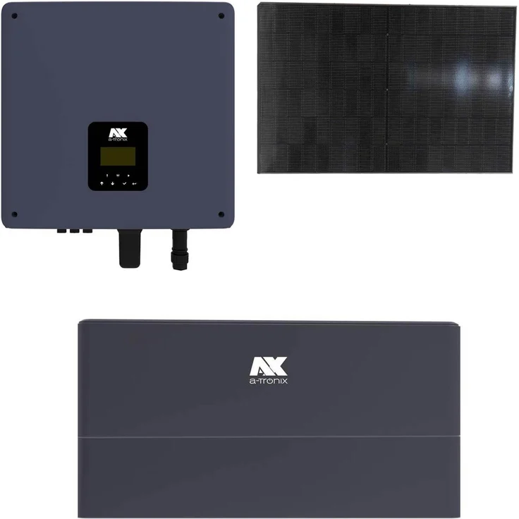 a-TroniX 3,7kWp PV-Komplettanlage mit Glas-Glas Modulen und 5,76kWh Speicher, enthält 3,7kW 1-ph Hybrid-Wechselrichter, 2x 2,88kWh Hochvolt-Speicher mit BMS, 9x 440W Sunpro TopCon Full Black Glas-Glas Solarmodule und das passende Smartmeter – Bild 1