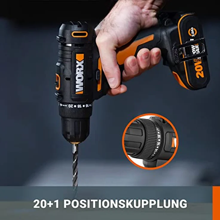 Worx Akku-Bohrschrauber WX100, 20V, max. 1600 U/min, inkl. Akku & Ladegerät – Bild 3