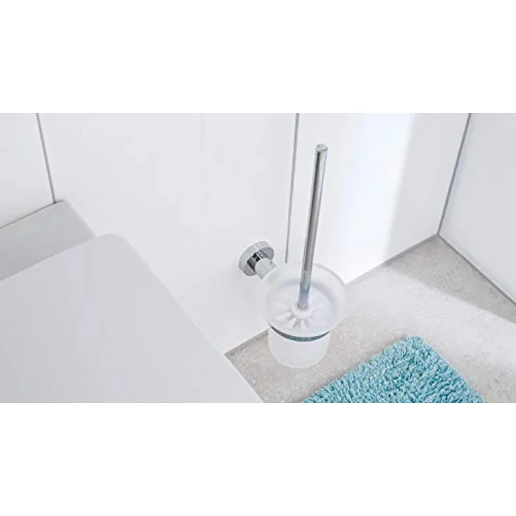 tesa LOXX WC-Garnitur, satiniertes Glas und verchromter Edelstahl - Toilettenbürsten-Set zur Wandbefestigung ohne Bohren, inkl. Klebelösung - 160 mm x 379 mm x 112 mm – Bild 5