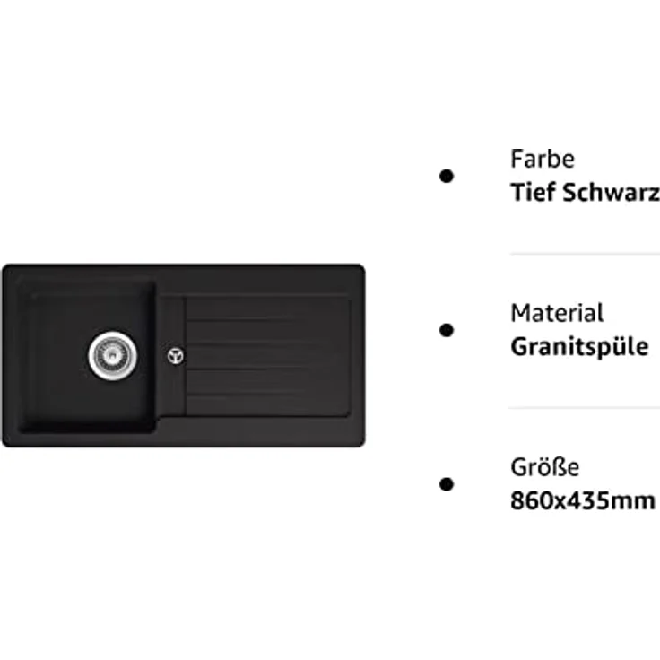 Granitspüle Victory S-VEL860 - ab 40er Unterschrank, 860 x 435 mm (tief schwarz) – Bild 2