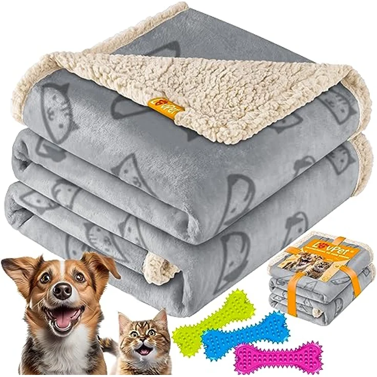 Lovpet® wasserdichte Hundedecke, Fleece Haustier Decke Katzendecke + 3X Kauknochen, für mittelgroße und große Hunde, Katzen, 152 x 127 cm, XL, maschinenwaschbar, beidseitiger Sofabezug-Schutz Grau – Bild 1