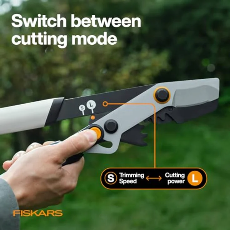 Fiskars X-series DualAction Astschere Bypass LX108, 2-in-1 mit Geschwindigkeit- und Kraft-Modus, antihaftbeschichtete Stahlklingen, leichte Aluminiumarme mit SoftGrip, Schwarz/Orange – Bild 3