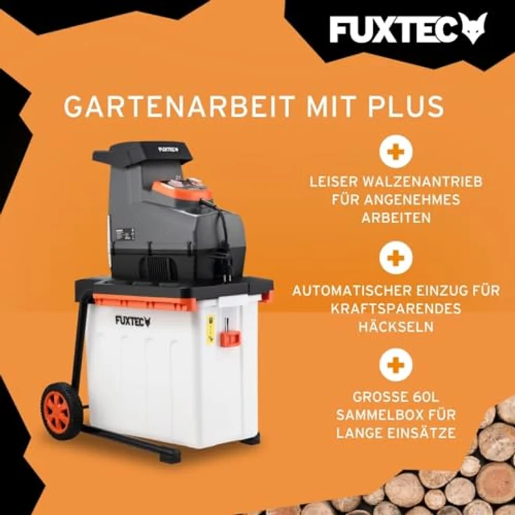 FUXTEC Elektro Gartenhäcksler FX-EGH2800B, Walzenhäcksler mit 2800W Leistung, zerkleinert Äste bis 44mm, leise 94 dB(A) mit 60L Auffangbox und Überlastschutzsystem – Bild 4