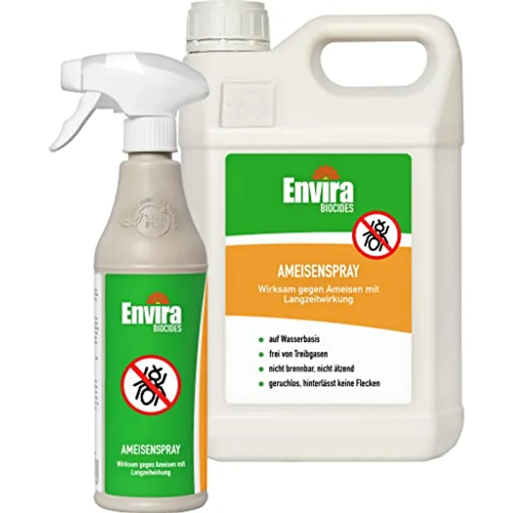 Envira Ameisen-Spray 500 ml + 5 Liter - Ameisen bekämpfen im Haus & im Garten - Anti-Ameisen-Mittel innen - mit Langzeitwirkung & geruchsneutral