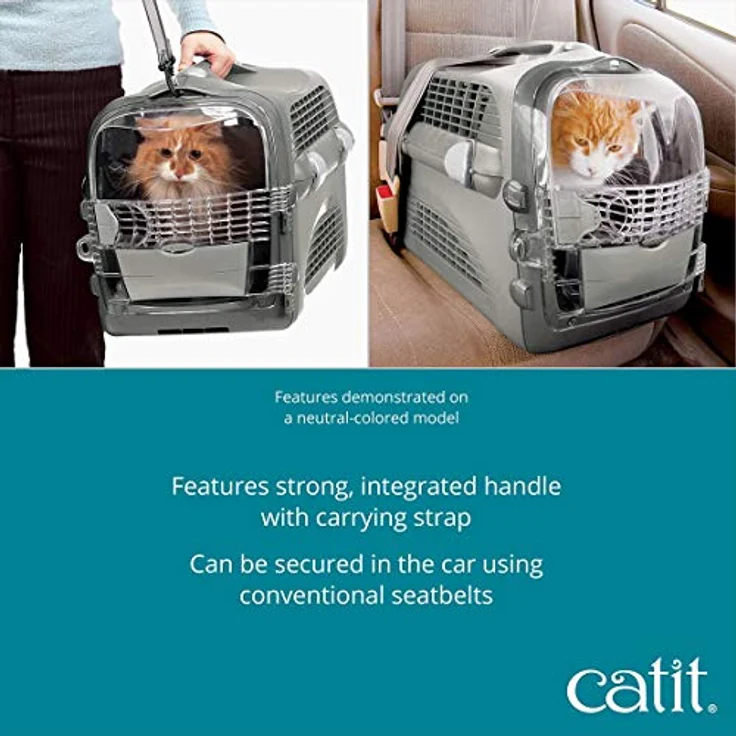 Catit Tiertransportbox Cabrio Transportbox türkis/grau - Vollständige Durchlüftung, Rutschfester Bodenbelag, Integrierter Griff, Türkis/Grau – Bild 5