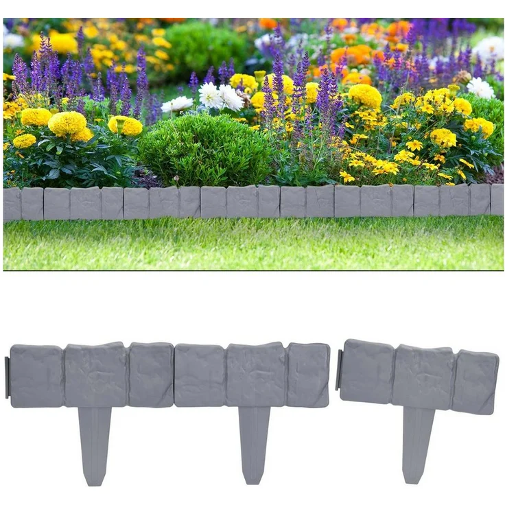 Deuba Beetbegrenzung Granitoptik, Kunststoff 5,0m UV-beständig, wetterfest mit Erdspießen zur einfachen Montage