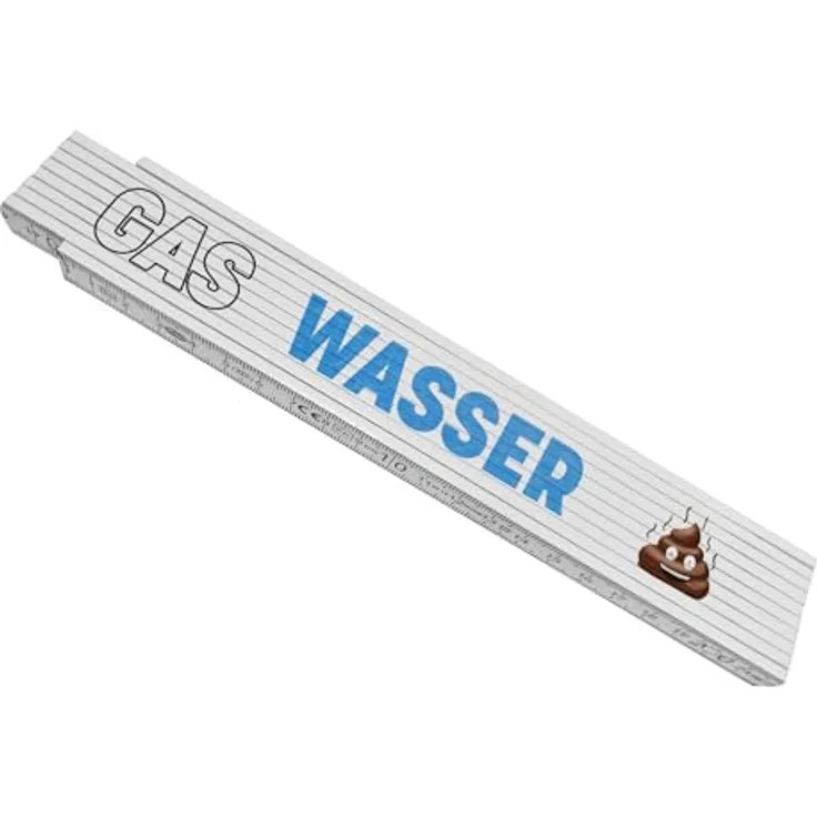 speecheese Gas Wasser Scheiße Meterstab aus Holz, lustiger Zollstock für Klempner mit grinsendem Abwasser-Motiv, 24x3,5 cm