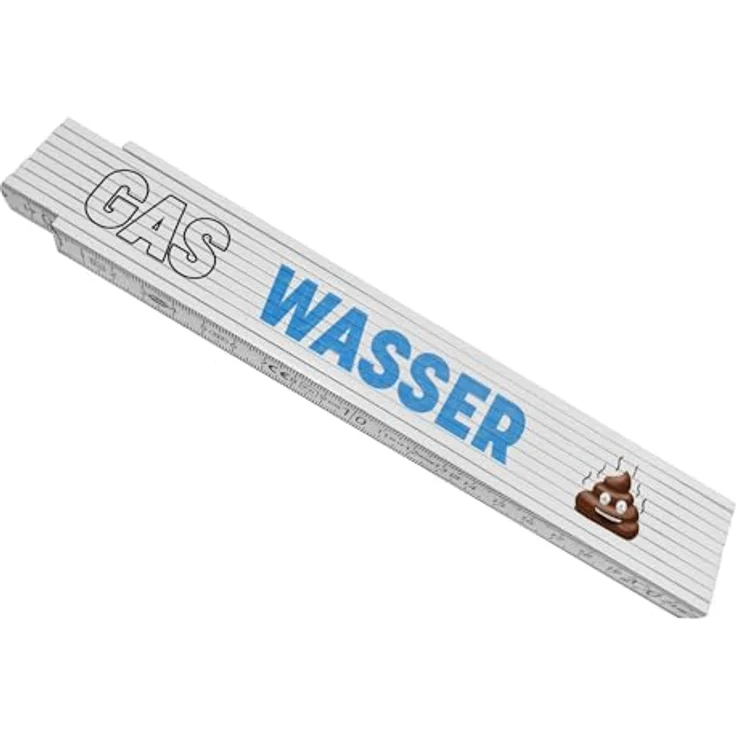speecheese Gas Wasser Scheiße Meterstab aus Holz, lustiger Zollstock für Klempner mit grinsendem Abwasser-Motiv, 24x3,5 cm – Bild 1