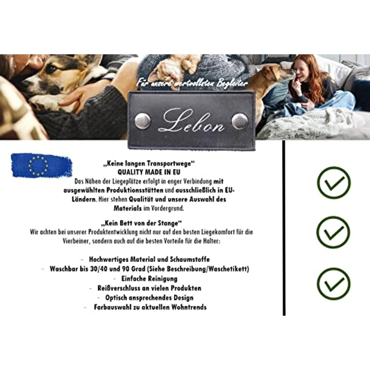 Ollesch Tierbett Lebon Thermomatte Bask - Schwarz, Größe: 80 x 50 cm - Flauschige warme Liegefläche, rutschfester und strapazierfähiger Boden – Bild 4