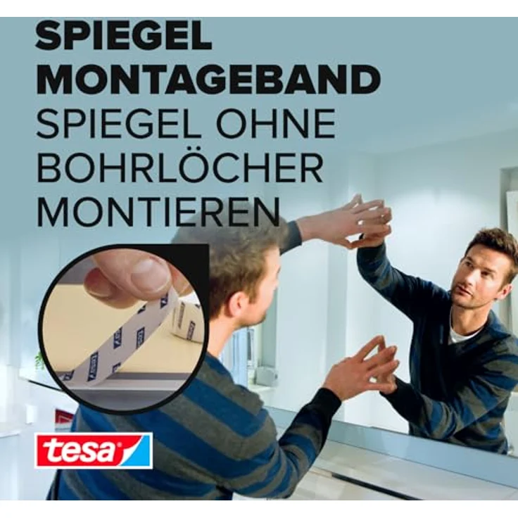 tesa doppelseitiges Montageband Powerbond SPIEGEL, 1,5m x 19mm – Bild 2