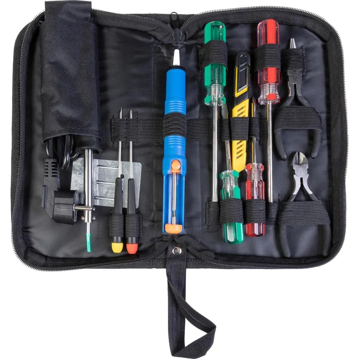 Velleman VTSET25, 11-teiliges Werkzeugset in praktischer Werkzeugtasche mit 30W Lötkolben und verschiedenen Schraubendrehern