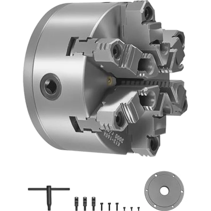 VEVOR 6-Backen-Drehfutter, 160 mm, selbstzentrierendes Spannfutter, D1-4 Cam Lock-Trägerplatte, 3-145 mm Spannbereich, HT300-Material, für Holz-Metall-Drehmaschinen – Bild 1