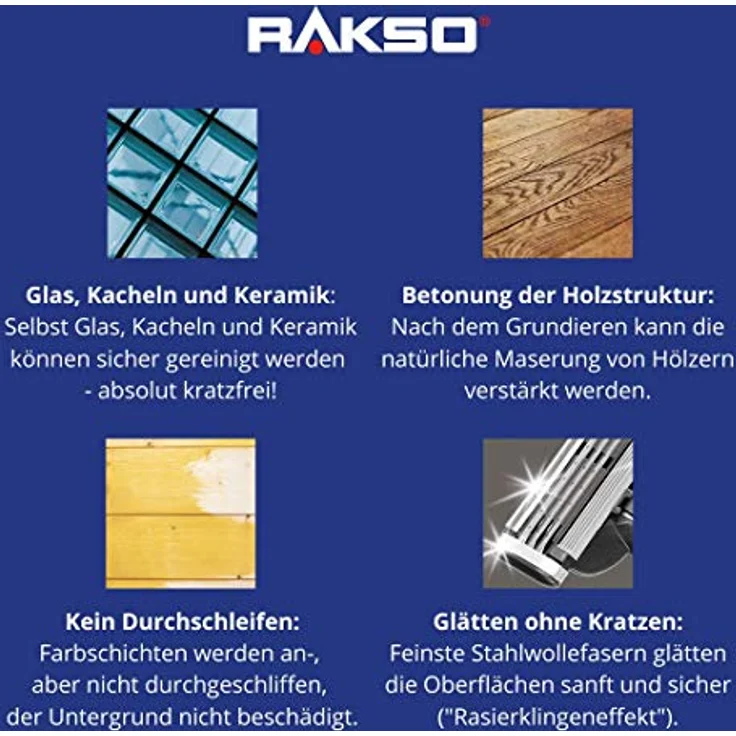 RAKSO Stahlspäne grob 150g, für Schleifen und Glätten von Holzoberflächen, Reiniger für Metall und Stein, inkl. Banderole, Premium-Qualität Made in Germany – Bild 4
