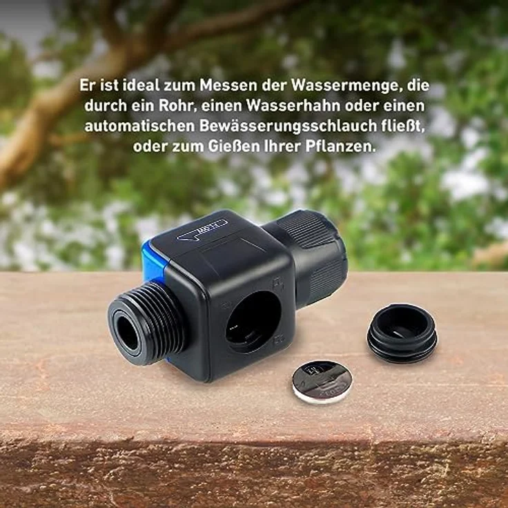 Digitaler Durchflussmesser für Wasserhahn oder Schlauch. 3/4-Zoll-Gewinde, misst Ihren Aufwand und spart Wasser, wenn Sie Ihre Pflanzen bewässern. Mit mehreren Funktionen. Knopfzelle im Lieferumfang – Bild 5