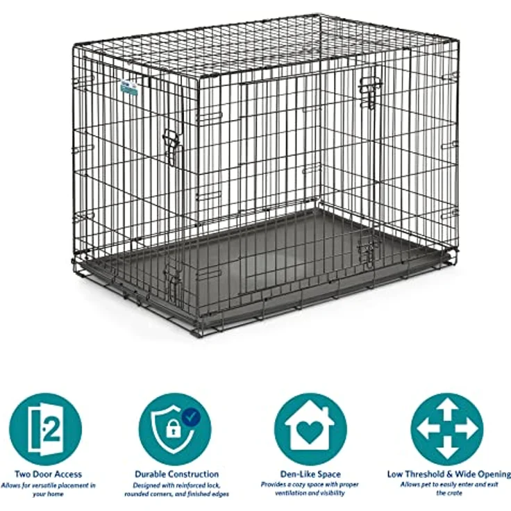 MidWest Homes for Pets iCrate Hundebox, verbessert mit Einzel- und Doppeltür, mit auslaufsicherer Bodenwanne, Bodenschutzfüße, mit Trenneinsatz und patentierten Funktionen – Bild 3