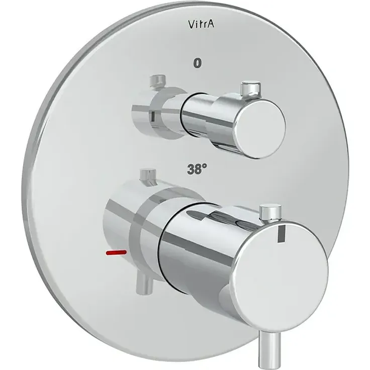 VitrA Flow Soft UP-Badewannenarmatur, Thermostatmischer mit runder Rosette, chrom, inklusive Hülse, Ausladung 88 mm